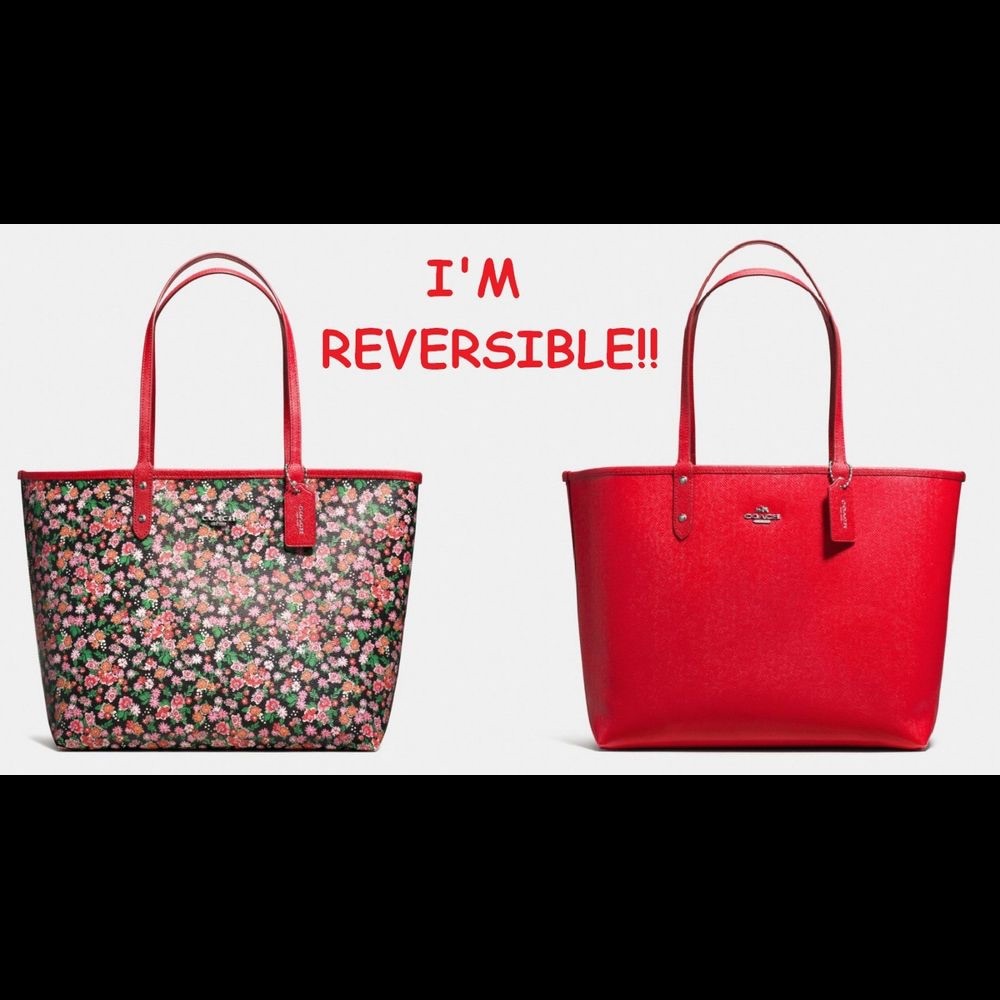 090. Coach Reversible Red & Floral Carryall Bag